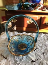 CESTO ACCENTO GIOIELLO ORO BLU DIPINTO A MANO CRISTALLO VENEZIANO MURANO