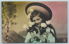 Postcard Studio Real Photo RPPC Tinted Girl With Roses c1912 AG10