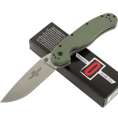 Ontario Satin RAT 1 AUS-8 OD Green Linerlock Pocket Knife 8848OD Folding Blade