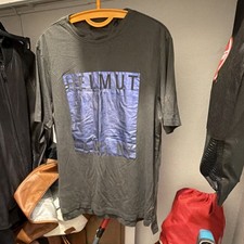 Helmut Lang Men's Graphic Logo Jersey T-Shirt Gray Blue Crew Neck M Short Sleeve