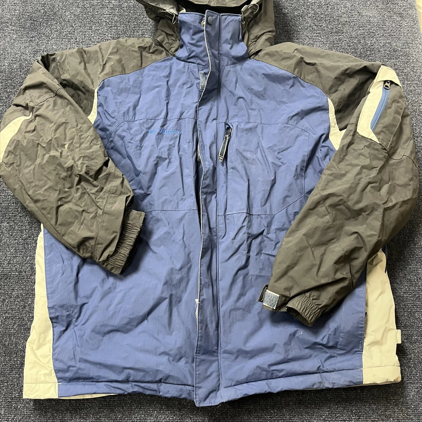Columbia Jacket Mens XL Blue Hooded Insulated Ski Parka Zip Pockets Winter