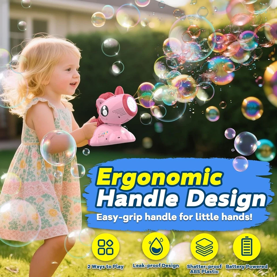 Unicorn Bubble Machine with LED Lights, Non-Toxic Outdoor Kids Toy - Изображение 4 из 4