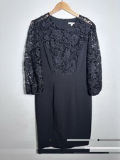 Eva Mendes New York Co. Black Midi Dress Lace Overlay Sweetheart Floral Sz 18