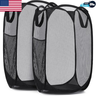 2 Packs Collapsible Pop up Laundry Bag Foldable Hamper Large Mesh Clothes Basket