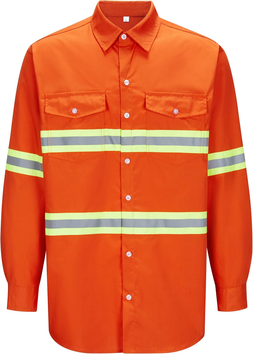 Ousafeve Class 3 Hi Vis Button up Safety Work Shirts for Men