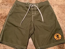 Y2K OLD NAVY NYLON RETRO BOARD SHORTS LINED LOCALS ONLY ( MENS 38 ) OLIVE GREEN