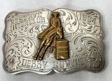 Vintage Diablo Mfg Co Sterling Silver Barrel Racer Trophy Belt Buckle 1964