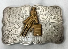 Vintage Diablo Mfg Co Sterling Silver Barrel Racer Trophy Belt Buckle 1964