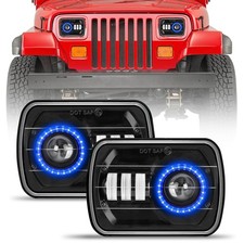 2Pcs 5x7 7x6 Inch LED Headlights Blue Halo Amber Turn Signal High Low Beam He...