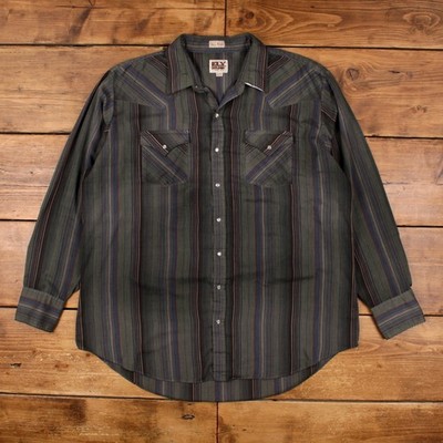 Vintage Ely Cattleman Hemd 2XL Herren Western gestreift Druckknopf 90er Baumwolle grün