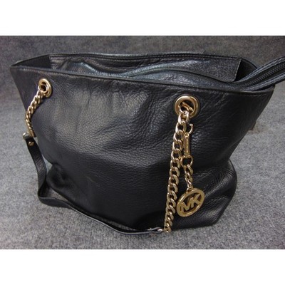 Michael Kors Black Pebbled Leather Chain Strap Tote Shoulder Bag Designer Purse
