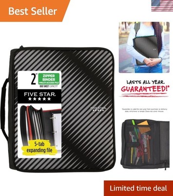 Black 2-Inch Zipper Binder with Easy Access 5-Tab File - Perfect for Students