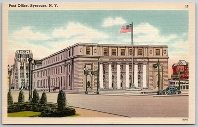Syracuse NY Post Office Linen Postcard Vintage 1930s Clinton Square