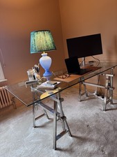 Coco Republic Glass and Chrome Adjustable Architects Dining Table / Desk 