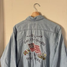 Polo Ralph Lauren Denim Chambray Shirt Men’s XXL Tall Western Chain Stitch Flag 