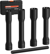 5 Pieces 1/2 Inch Drive Spiral Type Deep Extractor Set, Bad Lug Nut Remover, Cr-