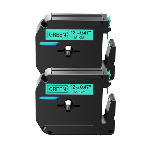 Cinta de etiqueta negra sobre verde 2 PK MK731 M-K731 para Brother P-Touch PT-70 12 mm 1/2"