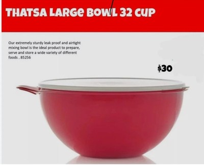Tupperware Thatsa Bowls 32 cup Red With White Seal