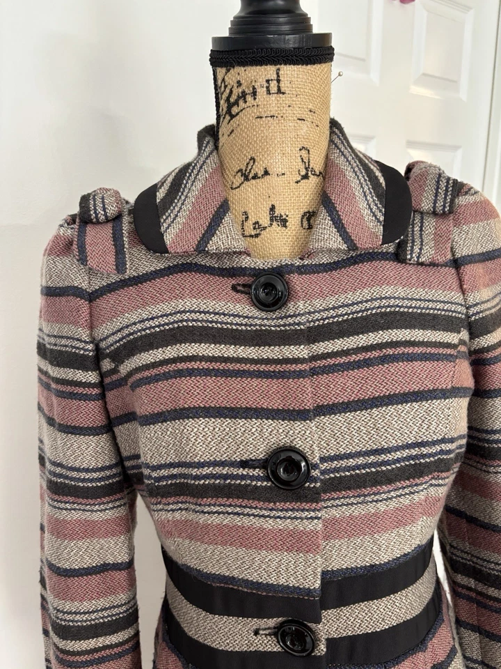 Abrigo Anthropologie Elevenses Fabricantes de Patrones Rayas Bloques de Color Arco Hombro 6 Foto 3 de 4