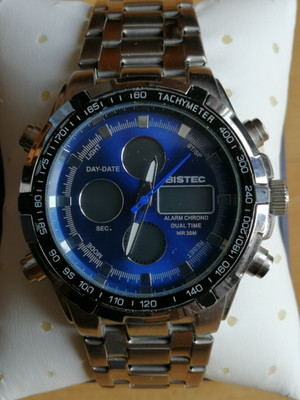 Bistec Uhr Herren mit Stoppuhr Wasserdicht Edelstahl - NEU -