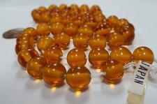 50 VINTAGE JAPAN CHERRY BRAND GLASS MADEIRA TOPAZ 11mm. SMOOTH ROUND BEADS 4695