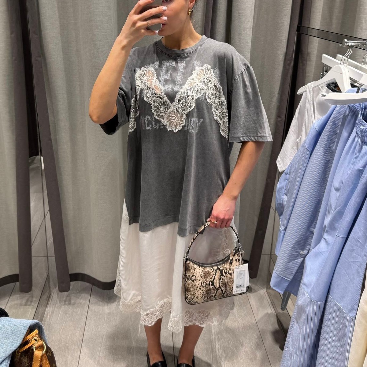 BNWT Stella McCartney x H&M Lace-Trimmed T-Shirt Dress Dark Gray