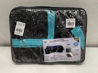 Tech Equestrian Waterproof Turnout Rainsheet 76'', Black - Turquoise