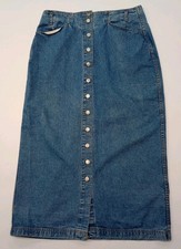 Vtg Y2K Route 66 Denim Maxi Skirt Womens Sz 13/14 Boho Western Cowgirl Blue Jean