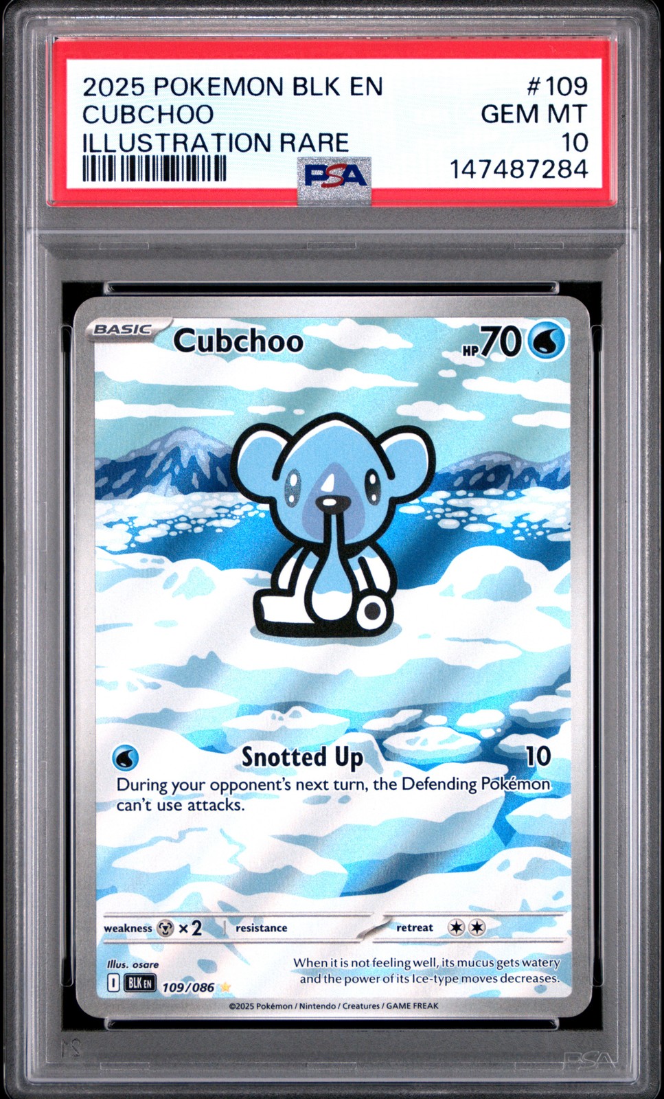 2025 POKEMON BLK EN-BLACK BOLT ILLUSTRATION RARE #109 CUBCHOO PSA 10