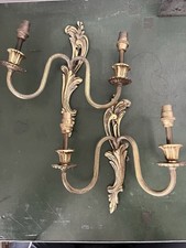 Pair of French Louis XV Rococo Gilded Brass Wall Lights Antique