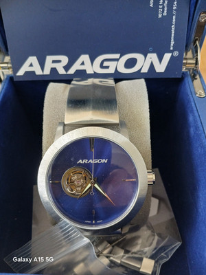 ARAGON Automatic Blue Sunburst Dial Stainless Steel Men's Watch Luminous Hands