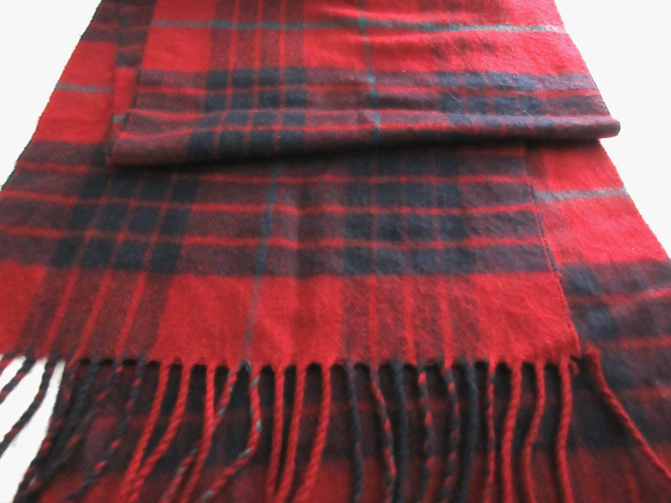 VTG Christian Dior Monsieur Cashmaire Acrylic Scarf Blue Red Blue Plaid Fringe - Image 2 of 3