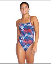 Speedo Girl's MEDIUM 34 Olympic Overdrive Double X Back One-Piece in Blue