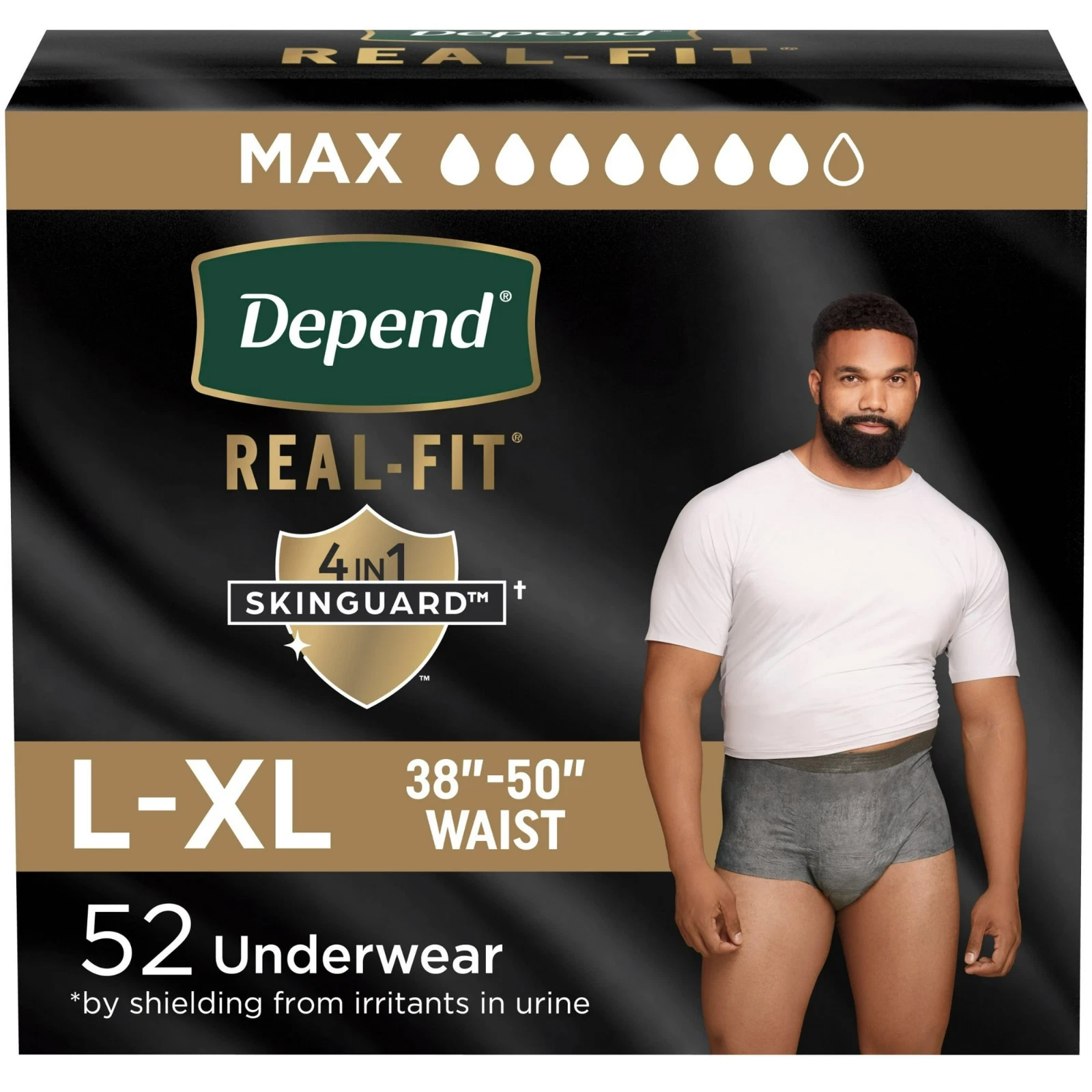 Depend Real Fit Incontinence Underwear for Men, Adult Diapers, L/XL, Grey