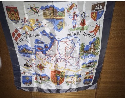VTG scarf w/map of the Basque Country & Bayonne St Jean-de-Luz 1 OF A KIND