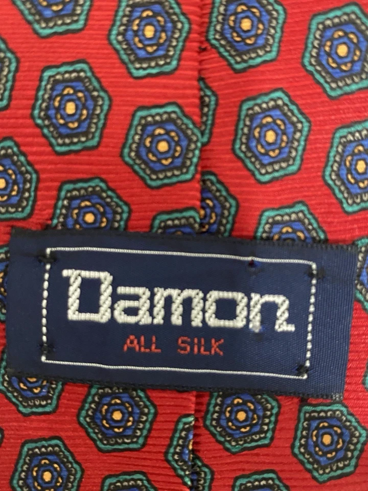 Corbata Damon All Silk para hombre hecha en EE. UU. tela impresa a mano en Italia rojo azul Foto 4 de 4