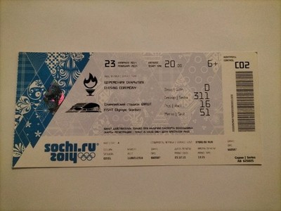 Used Ticket Olympic 2014 Sotchi Olympia C02 Closing Ceremony Abschlussfeier