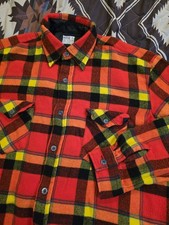 Vtg 70s Montgomery Ward Flannel Button Up Shirt Red Yellow Plaid Men's XL Boxy