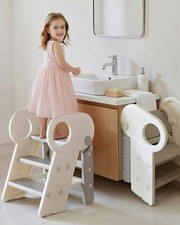 Gray Foldable Toddler Step Stool Bathroom Sink Adjustable 3 Or 2 Step Potty