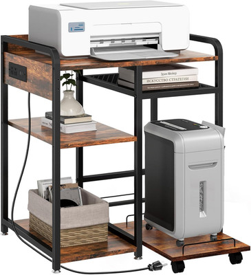 Rustic Brown Printer Stand with Storage, Wheels, USB Port & Power Outlet