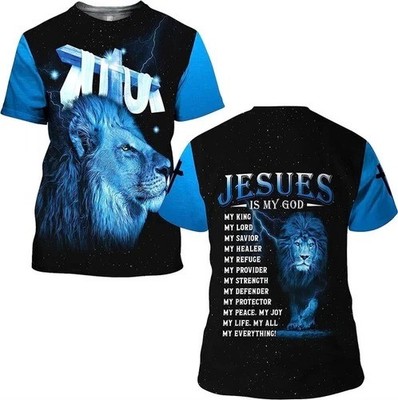 Lion Cross Jesus Is My God My King Christian AOP 3D T-Shirt Full Size S-5XL
