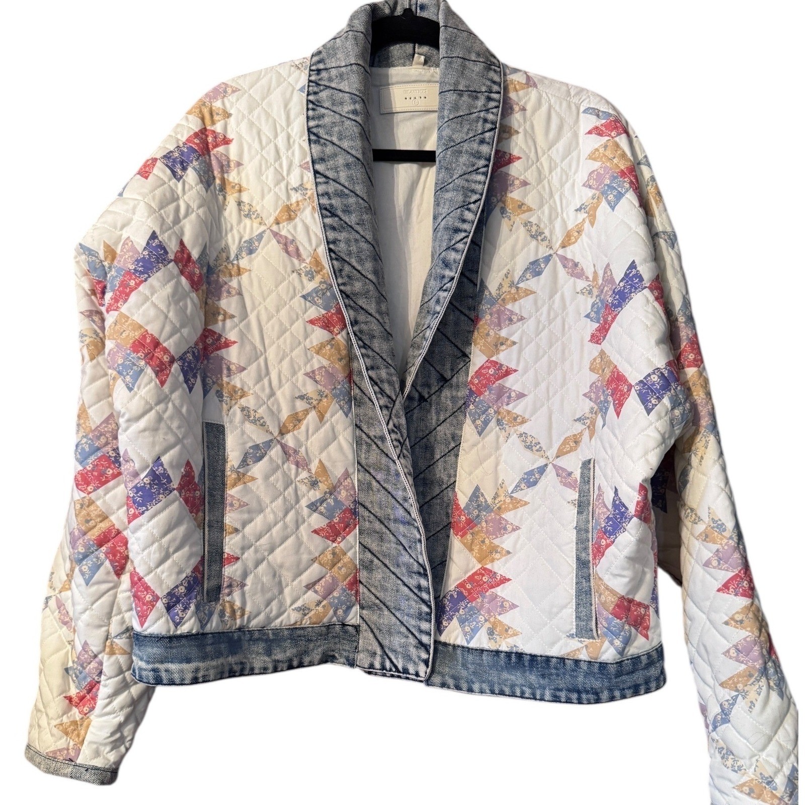 BLANKNYC Quilted Denim Jacket Patchwork Geometric… - image 2