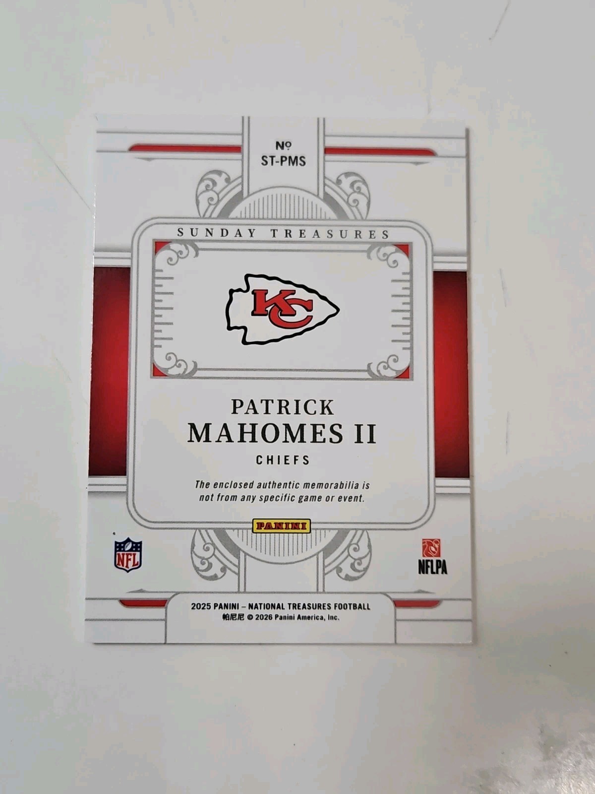 2025 National Treasures Patrick Mahomes II Sunday Patch Holo Silver #/25 view 3