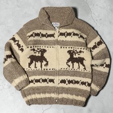 Xl Kanata Cowichan Knit Reindeer Made In Canada Cardigan Brown No.gh245