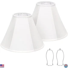 White Bell Lamp Shades Set of 2, 6" Top x 13" Bottom x 10" High, Linen Fabric