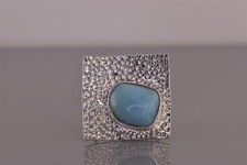 W.W. Sterling Silver Square Dimple Textured Blue Larimar Band Ring 925 Sz: 7