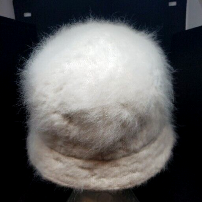 Angora Vintage 90s David & Young Nylon Bucket Hat Ivory Fuzzy Cecilia Collection Vintage David And Young Bell Bucket White Angora Fur Hat Cap  main image 4