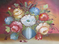 Natura morta classica ritratto olio su tela fiori rose arte originale autentico