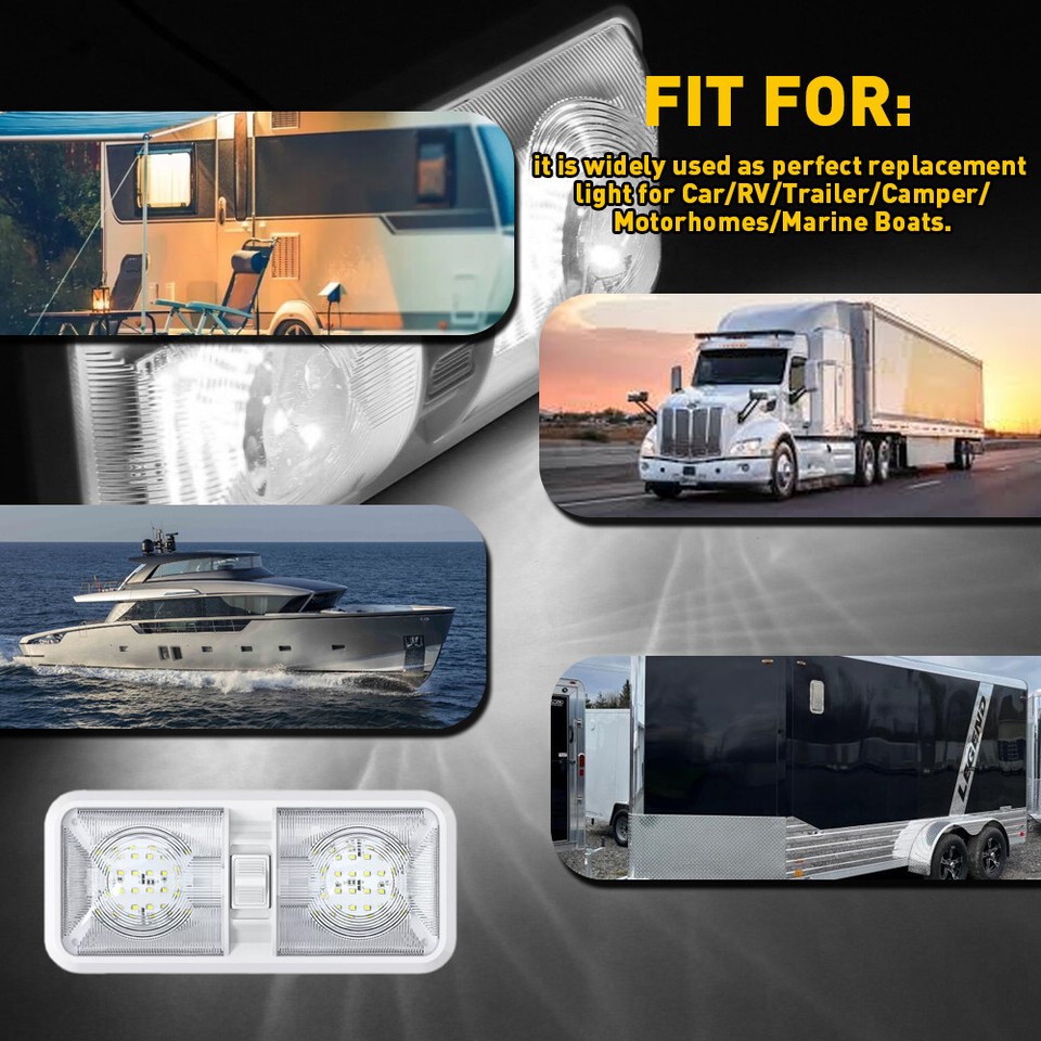 15pcs RV LED 12v CEILING FIXTURE DOUBLE DOME LIGHT FOR CAMPER TRAILER