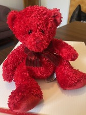 Russ Plus Vintage Red Plush Teddy Bear With Velvet Bow  Specks Of Silver